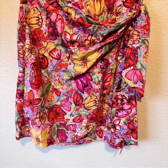 Dress Forum Revolve Pink Floral One Shoulder Wrap Dress Womens S Mini Beachy - Picture 3 of 12